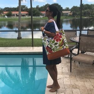 Handmade Floral Orange Tote Beach Bag